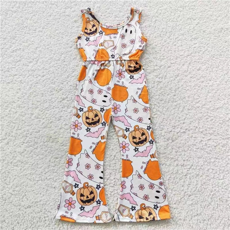 SR0410 RTS orange pumpkin halloween sling overall bell bottom girl jumpsuit 20230803