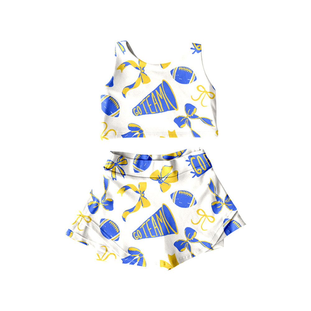 Custom MOQ3 royal blue and yellow soccer skirt sibling girl Shorts dress 202501