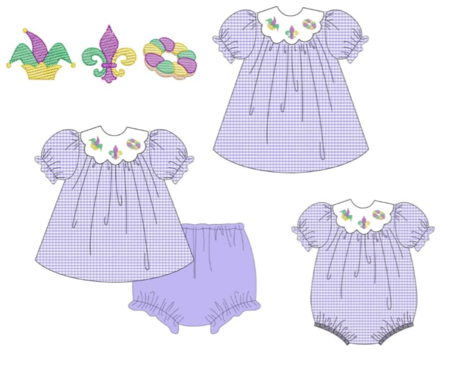 CUSTOM MOQ3 Mardi Gras girl romper 202412
