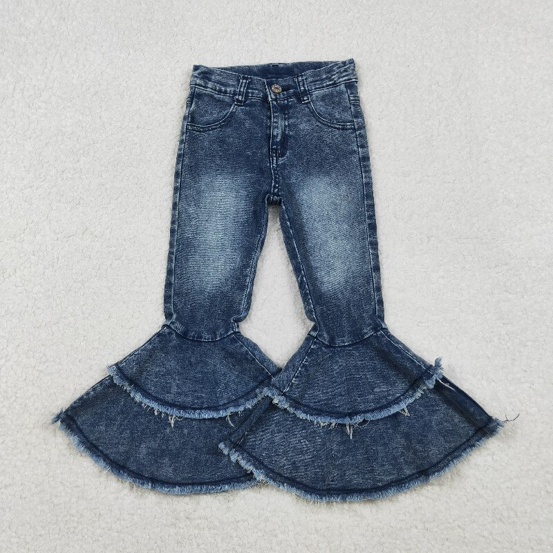 C5-15 Girls double ruffle tassels denim pants RTS