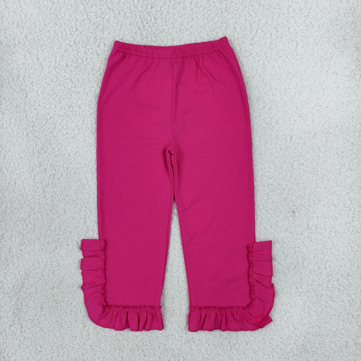 NO MOQ RTS P1161 Kids Girl Clothes Solid Hot Pink Side Ruffle Flare Pants 202610