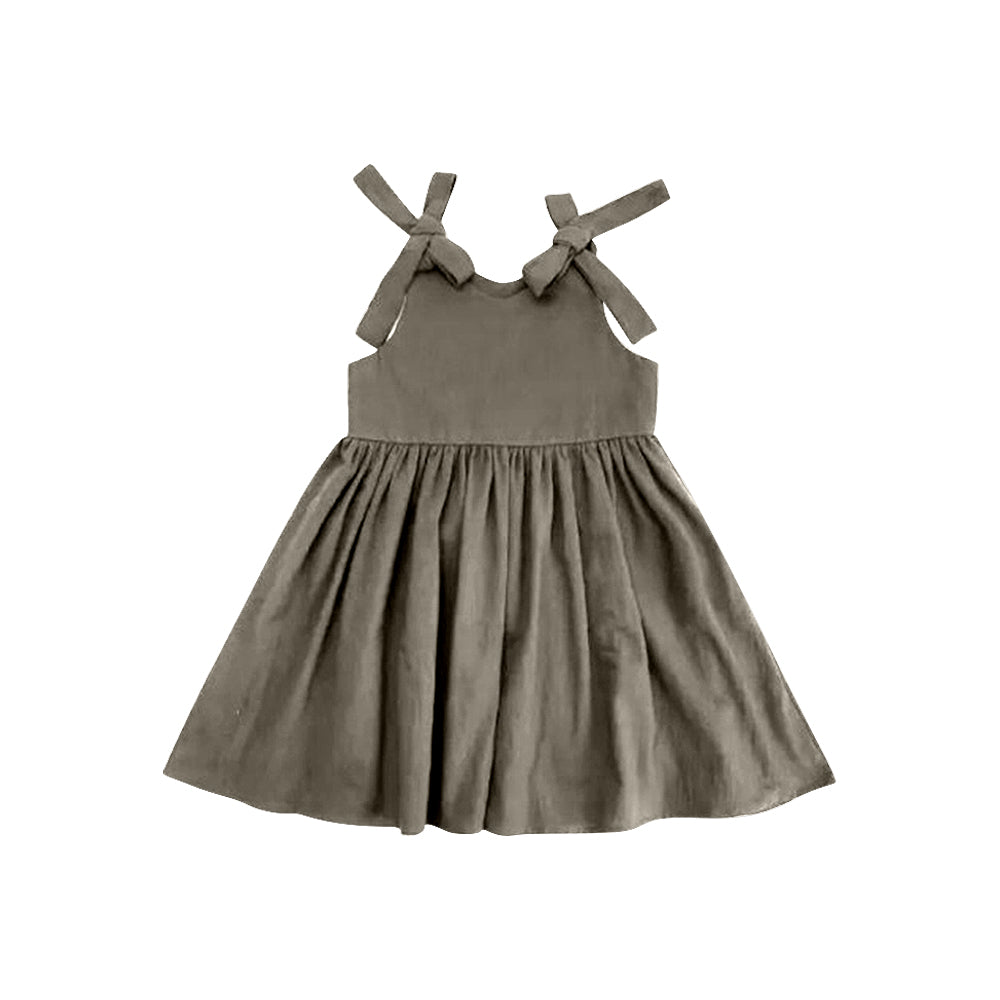 green girl solid cotton dress Custom MOQ:3