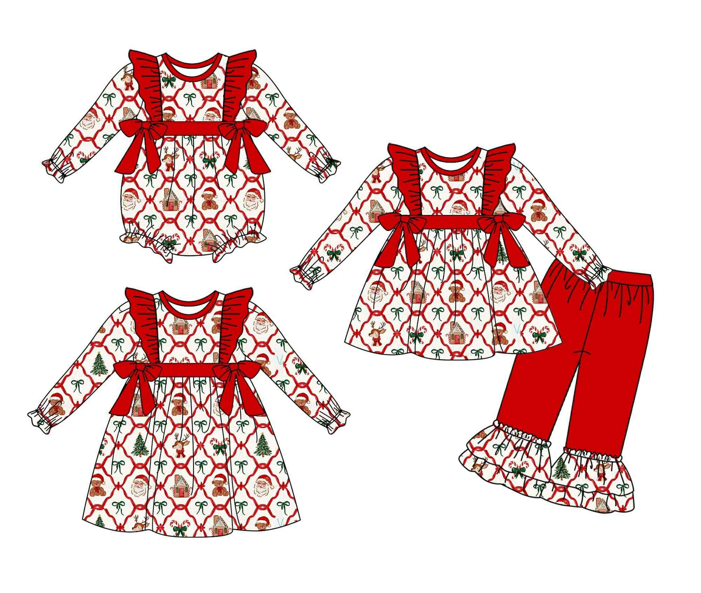 Vintage Santa Christmas girl romper 202506 preorder