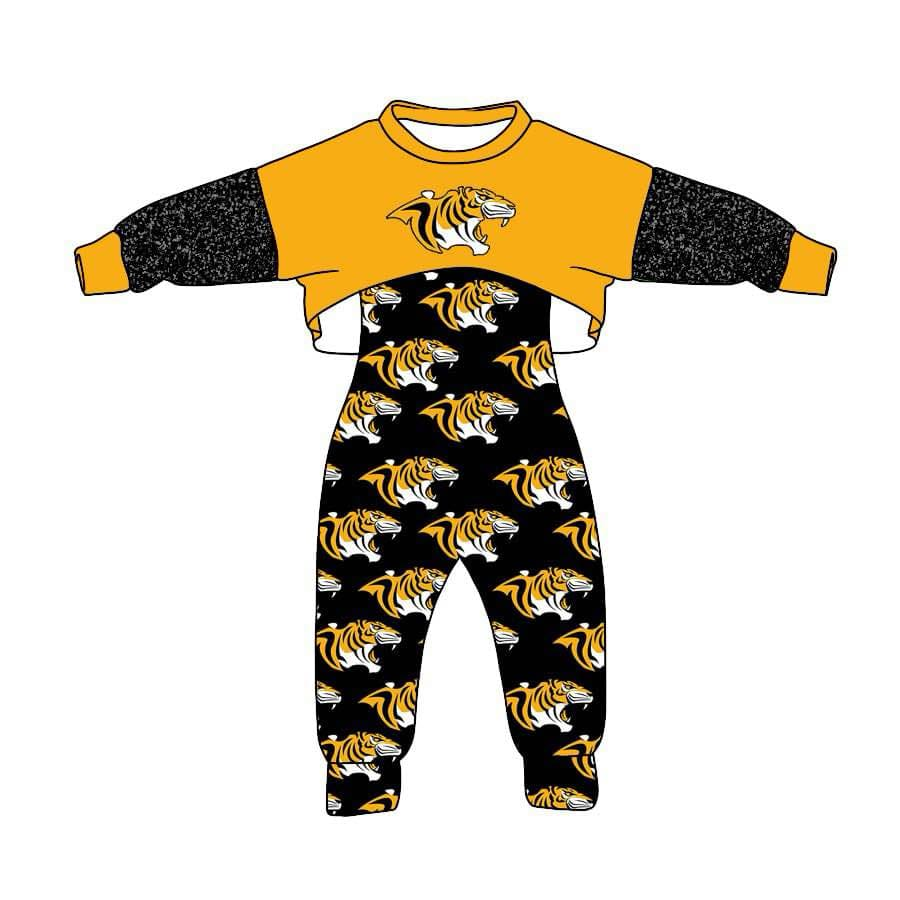 custom MOQ3 tiger yellow girl overall football clothes