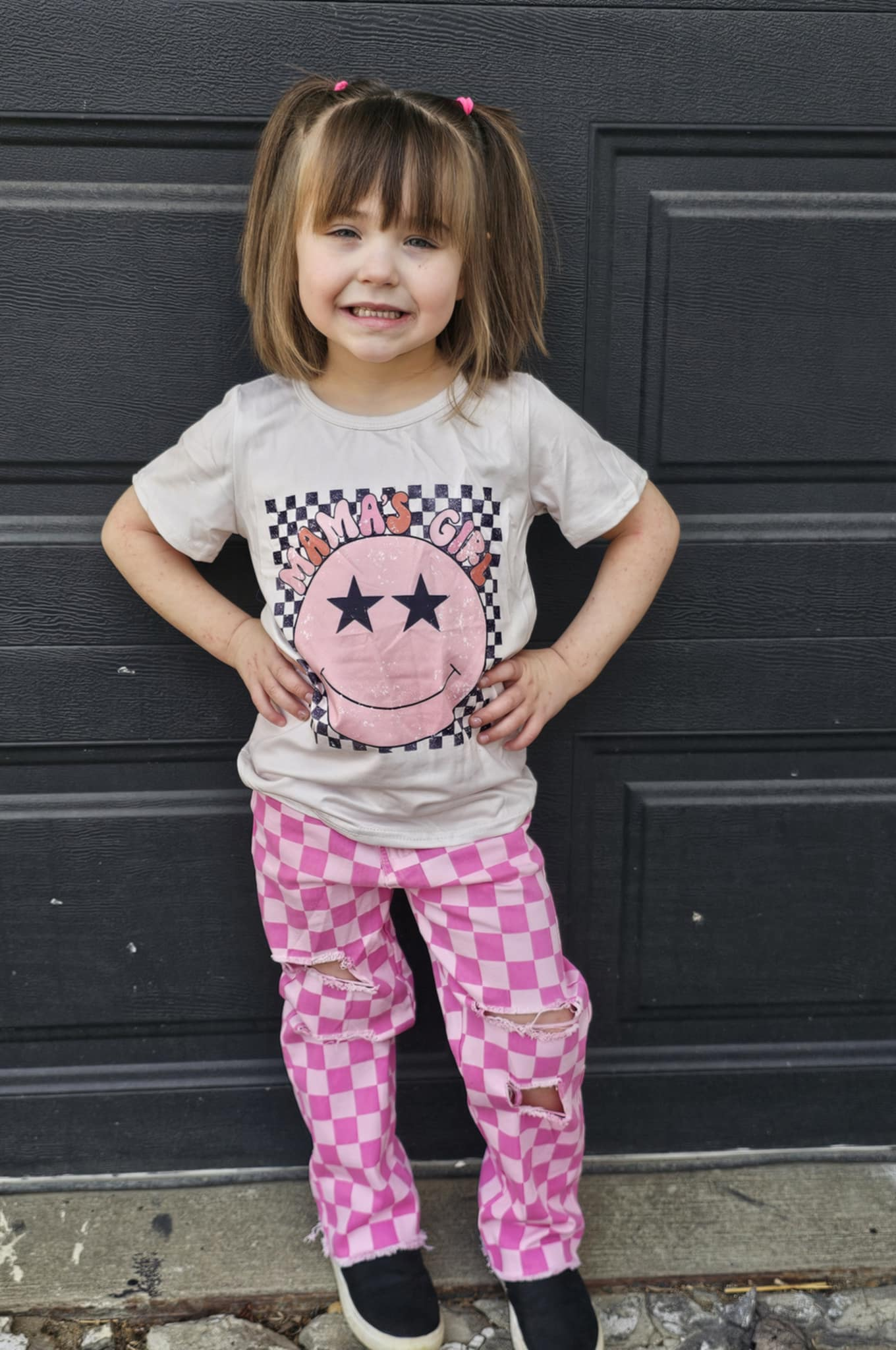 GSPO1606 组合 western mama's girl pink checkerboard denim jeans girl outfit 202405