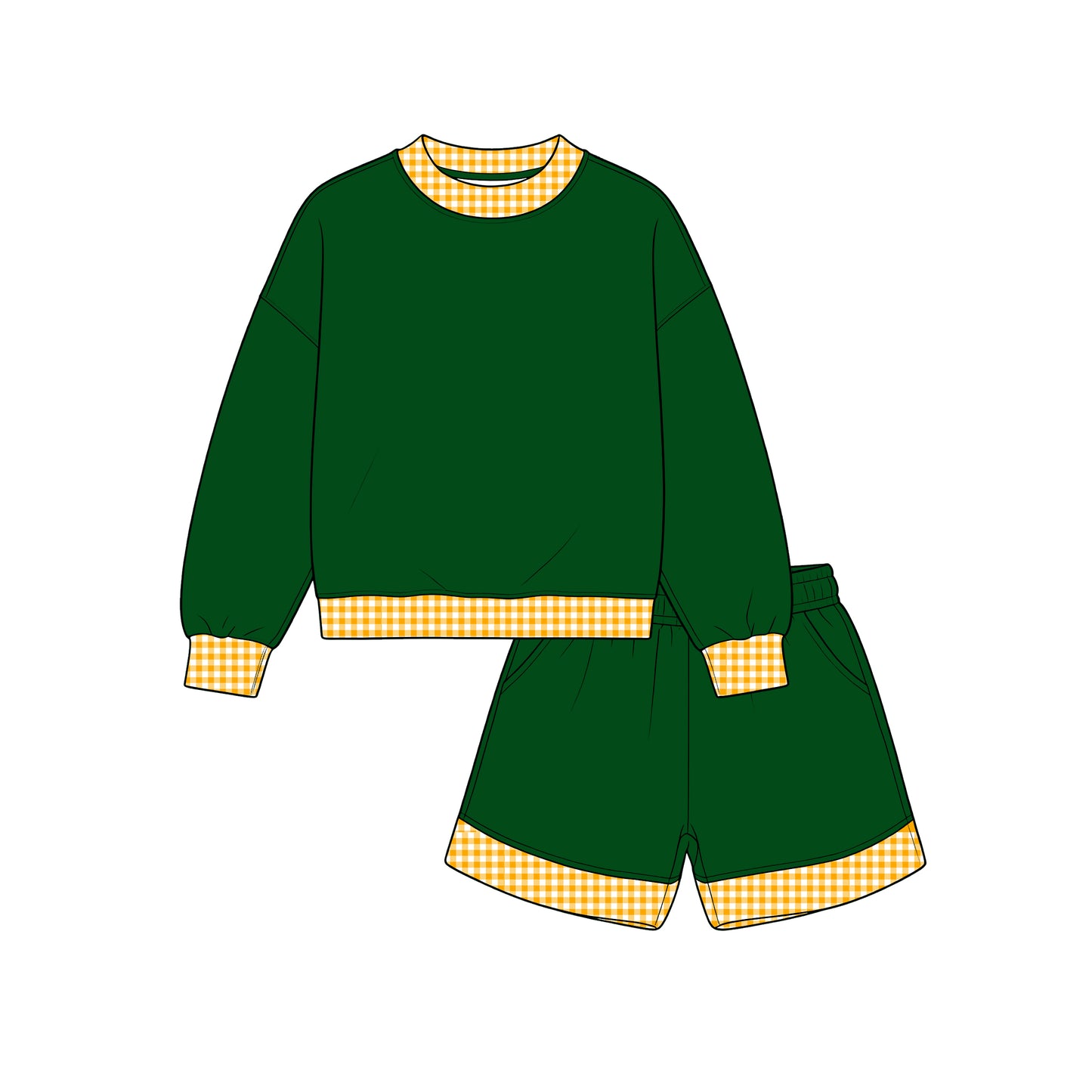 Custom MOQ5 Cotton green yellow plaid Girl shorts SET 202608