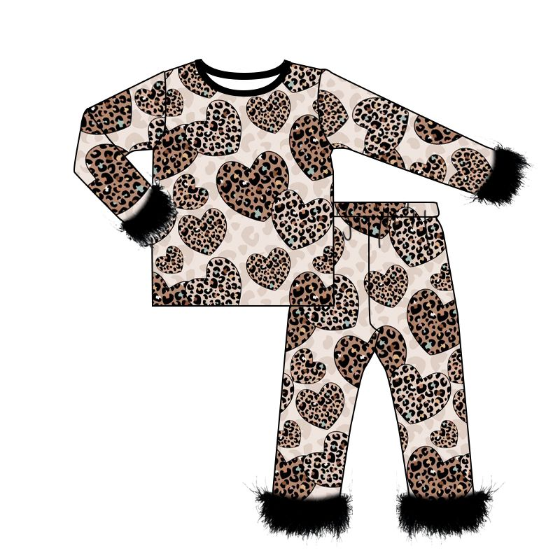 GLP2216 checkerboard love Valentine's Day fluffy fur love baby clothes girl pajamas outfit 202411 preorder sibling