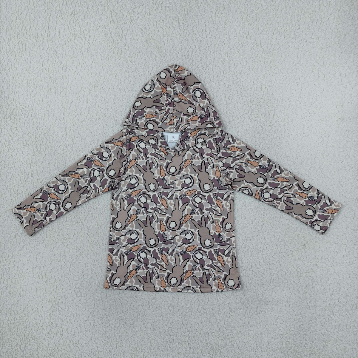 NO MOQ RTS BT1965 Baby Boy Clothes Easter Bunny Carrot Camo Print Long Sleeve Hooded Tee Top 202610