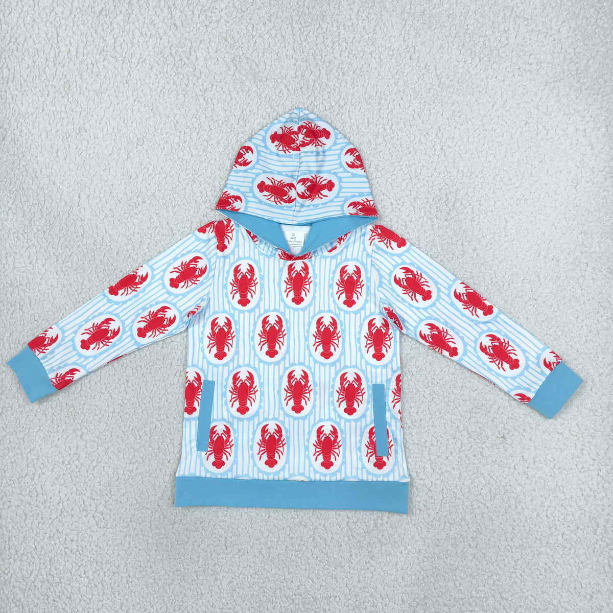 NO MOQ RTS BT1974 Baby Boy Clothes Red Crawfish Striped Print Long Sleeve Hoodie Top 202610