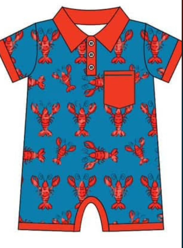 CUSTOM bamboo MOQ3 cray fish boy romper 202412