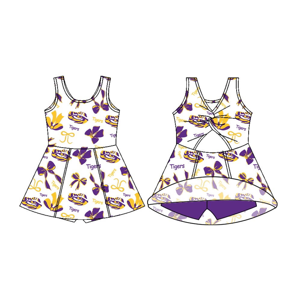 MOQ5 Custom Purple & Yellow Tigers Yoga girl dress 2025