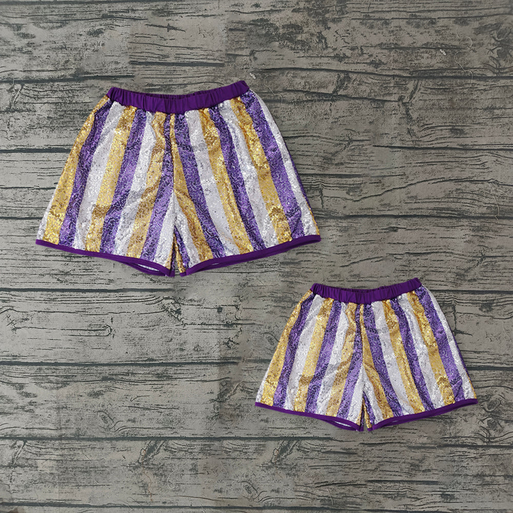 S0115 sequin shorts- purple yellow white Stripe football team girl shorts 20230926 RTS