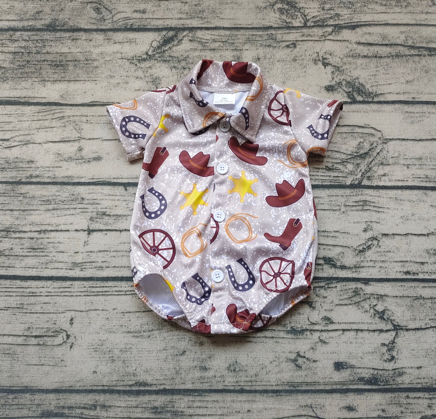 SR0399 short sleeve western boy bubble romper preorder 20230523