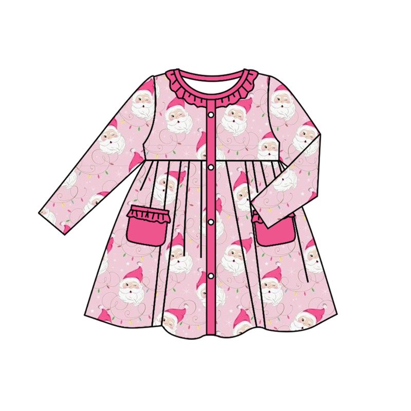 GLD0563 Christmas santa pockets girl dress 202411 sibling RTS