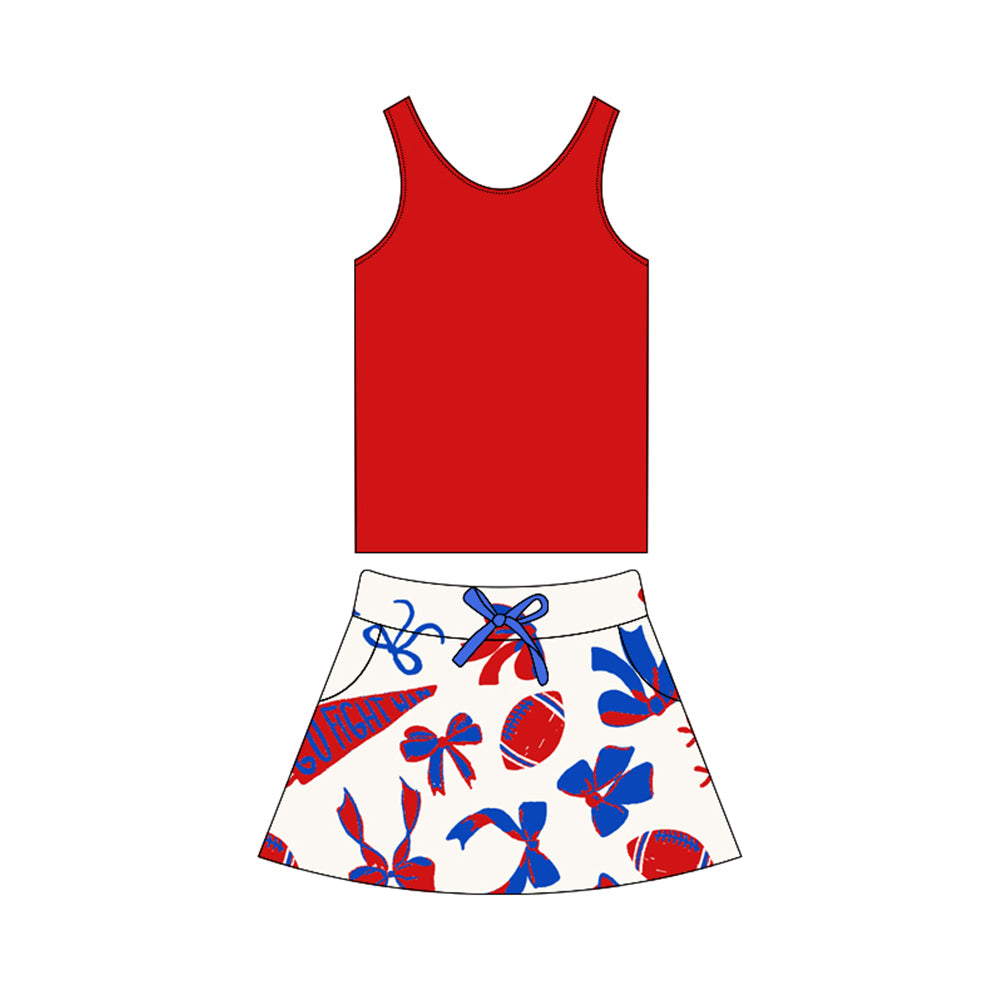 Custom MOQ3 royal blue and red soccer skirt sibling girl Shorts dress 202501