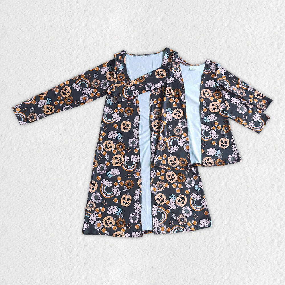 GT0044 kids halloween rainbow pumpkin black cardigan RTS 20230615