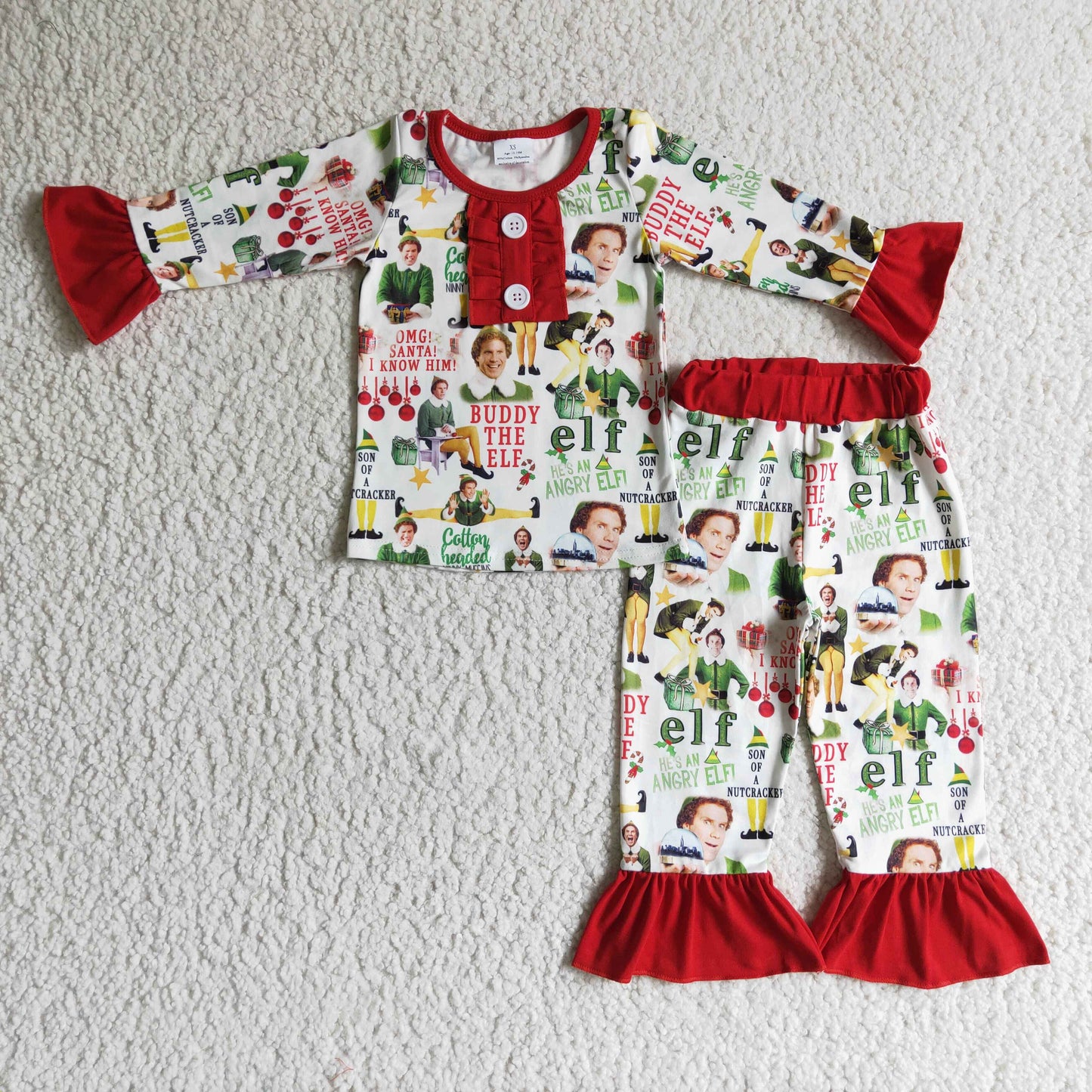 promotion GLP0215 Christmas elf long sleeve girl pajamas outfit RTS