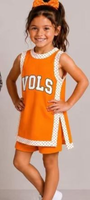 Pre-order GSSO3852 Orange yoga solid cotton dress with shorts girl outfit set