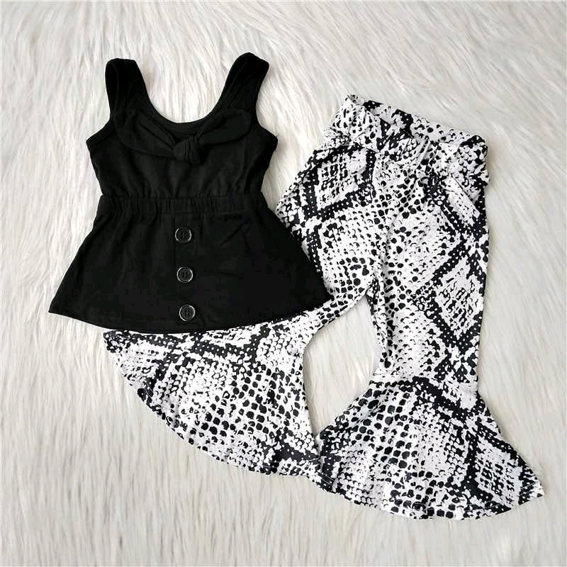 promotion vest 0802 RTS shoulder straps top black bow tunic snake print sleeveless bell bottom pants outfits