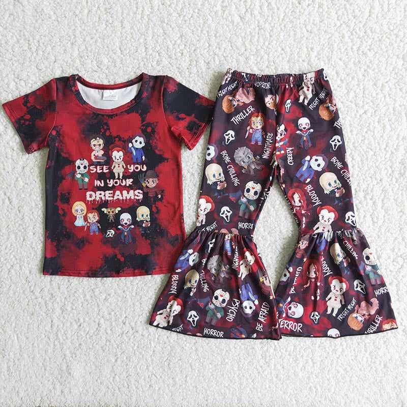 B14-1 dream black red short sleeve bell bottom halloween boy outfit 0708 RTS