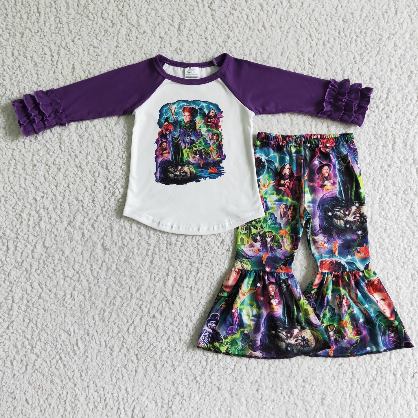 RTS 0907 Purple ruffle long sleeve halloween cartoon three women girl outfit