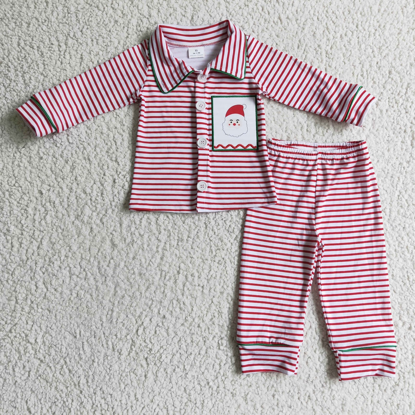 6 A2-20 pink stripe Christmas santa long sleeve boy pajamas outfits 1105 RTS