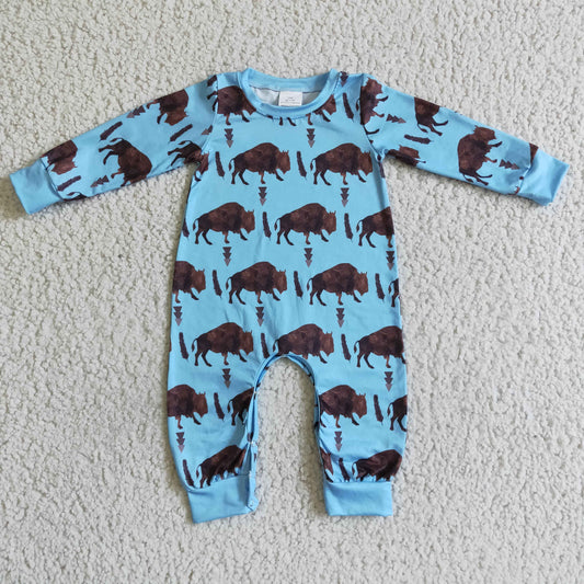 RTS LR0057 howdy  cow blue long sleeve boy romper 0723