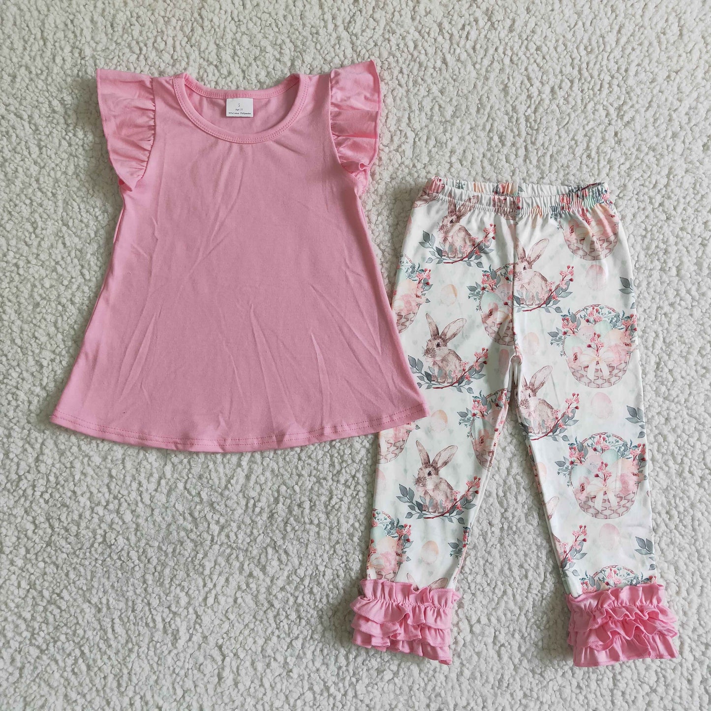 promotion Easter pink outfit rabbit print ruffles leggings girl clothing 0304 March