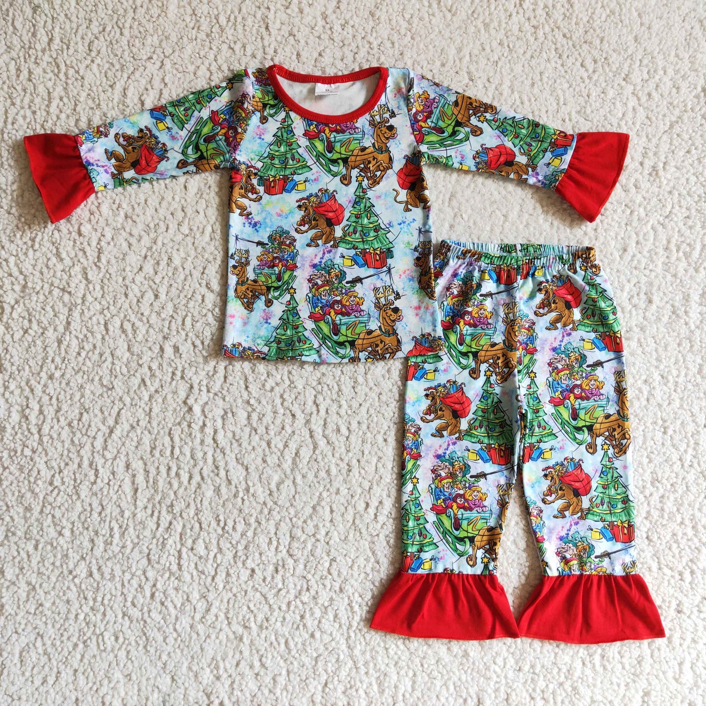 christmas girl outfits long sleeve pajamas reindeer tree green preorder 0930