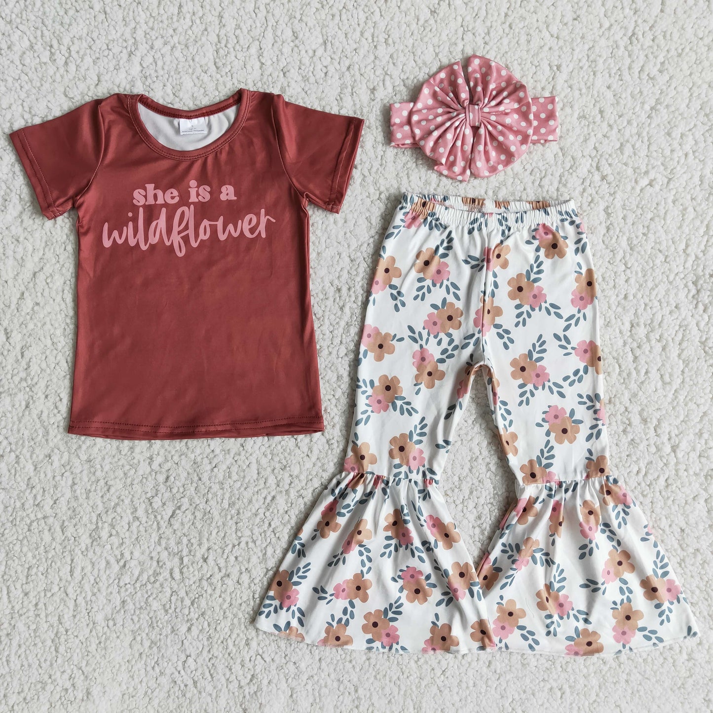 she is a wildflower letters floral red short sleeve bell bottom pant outfit Jan0115