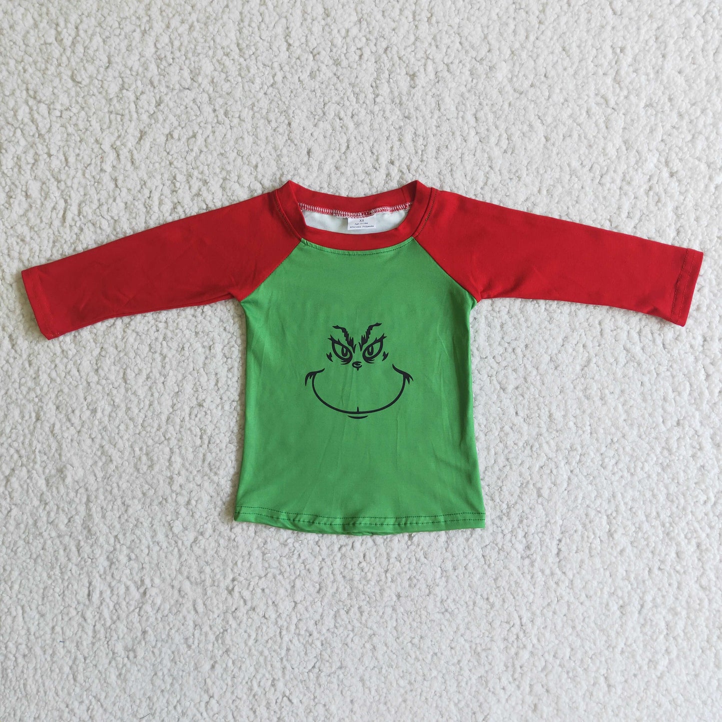 promotion 6 A6-5 Christmas green cartoon boy red raglan long sleeve top