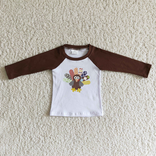 Thanksgiving turkey brown raglan long sleeve top 1009 RTS