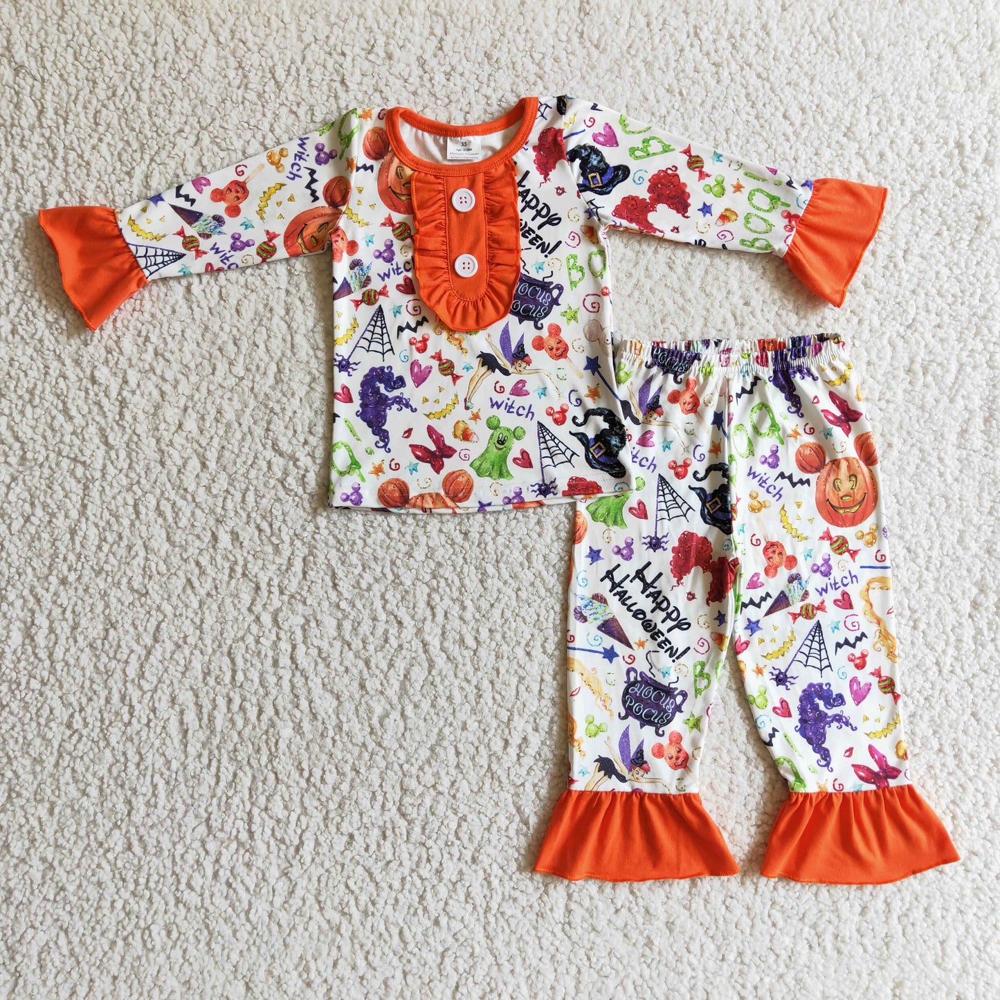 RTS white head orange pumpkin halloween long sleeve jogger girl pajamas outfit