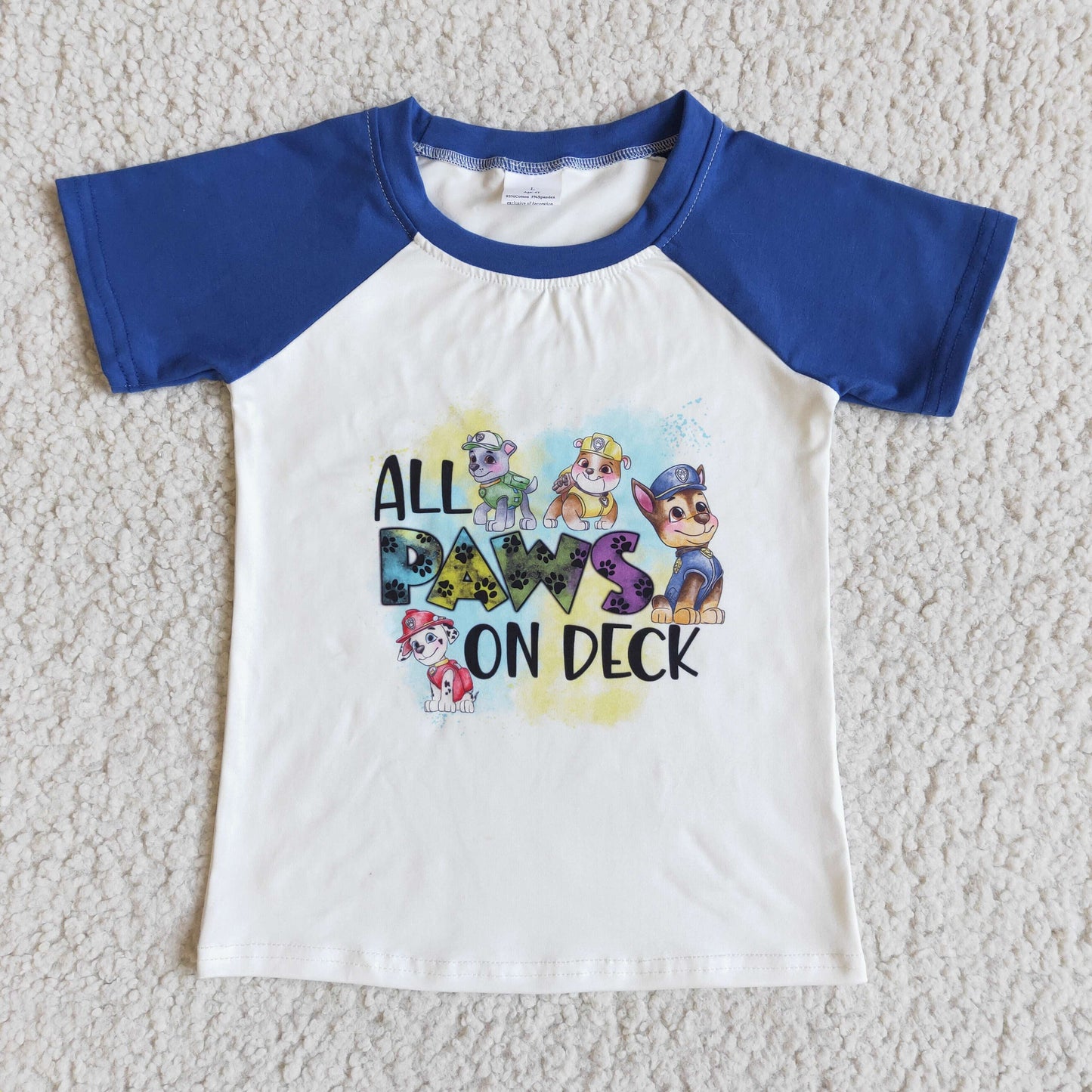cartoon dogs blue raglan boy short sleeve top