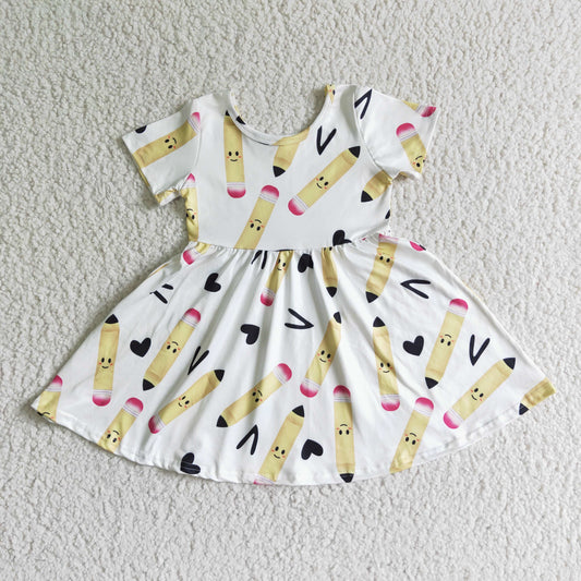 GSD0089 RTS back to school pencil crayon yellow short sleeve girl dress 0617