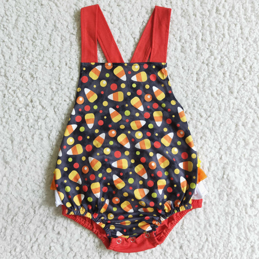 RTS 0726 orange sleeveless candy snacks thanks giving girl romper