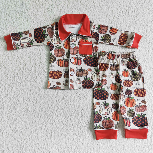 BLP0007  long sleeve colorful pocket pumpkin pants boy pajamas outfit 0625 RTS