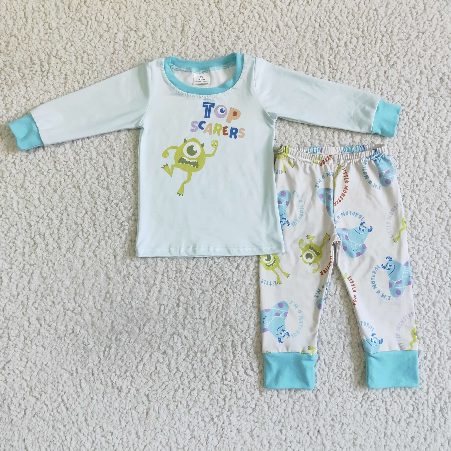 promotion BLP0059 RTS green cartoon eye top scarers long sleeve boy pajamas 0803