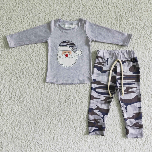 6 B7-37 RTS Christmas grey santa boy camo long sleeve pajamas outfits 0523