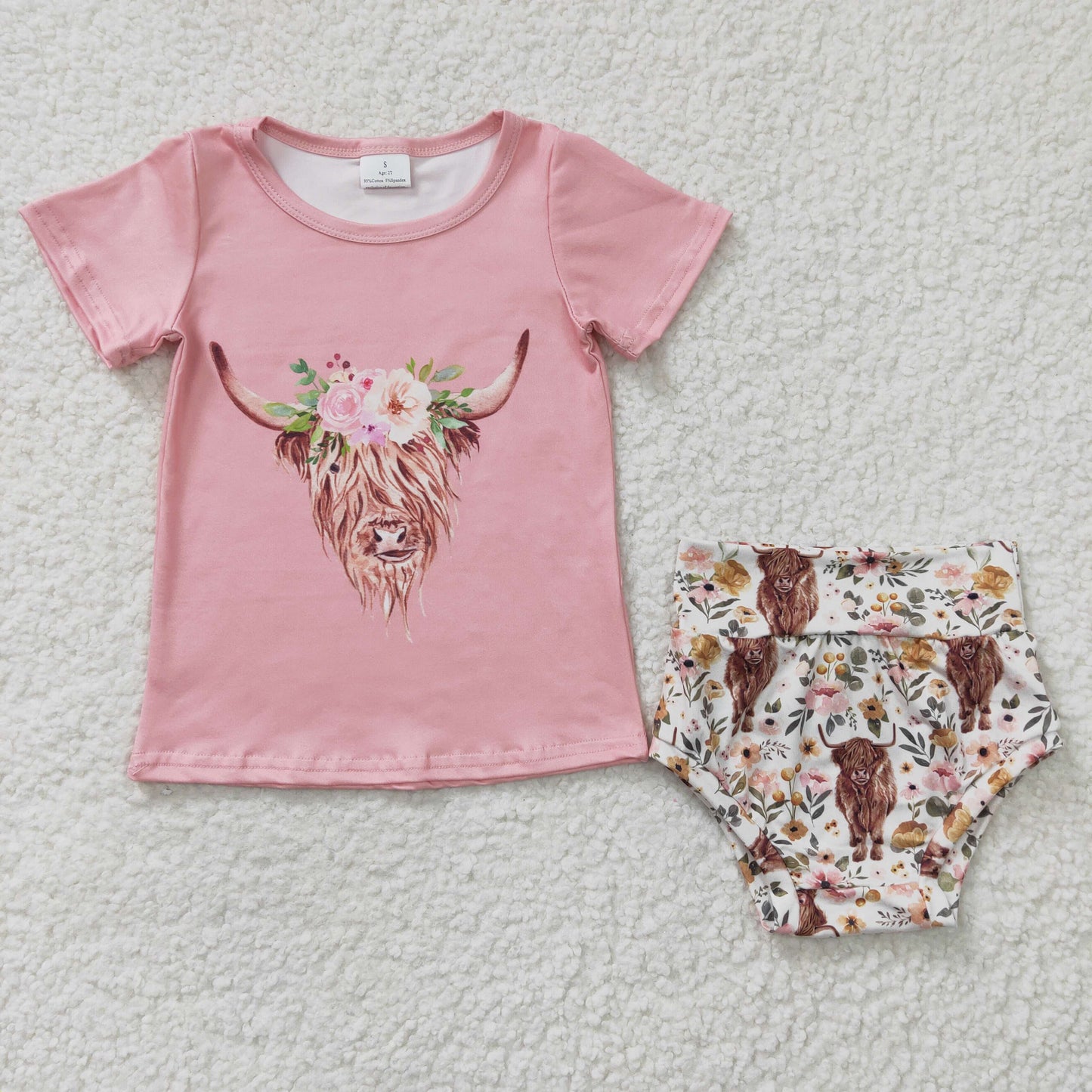 promotion RTS GBO0074 short sleeve western cow girl summer bummies outfit 20230217