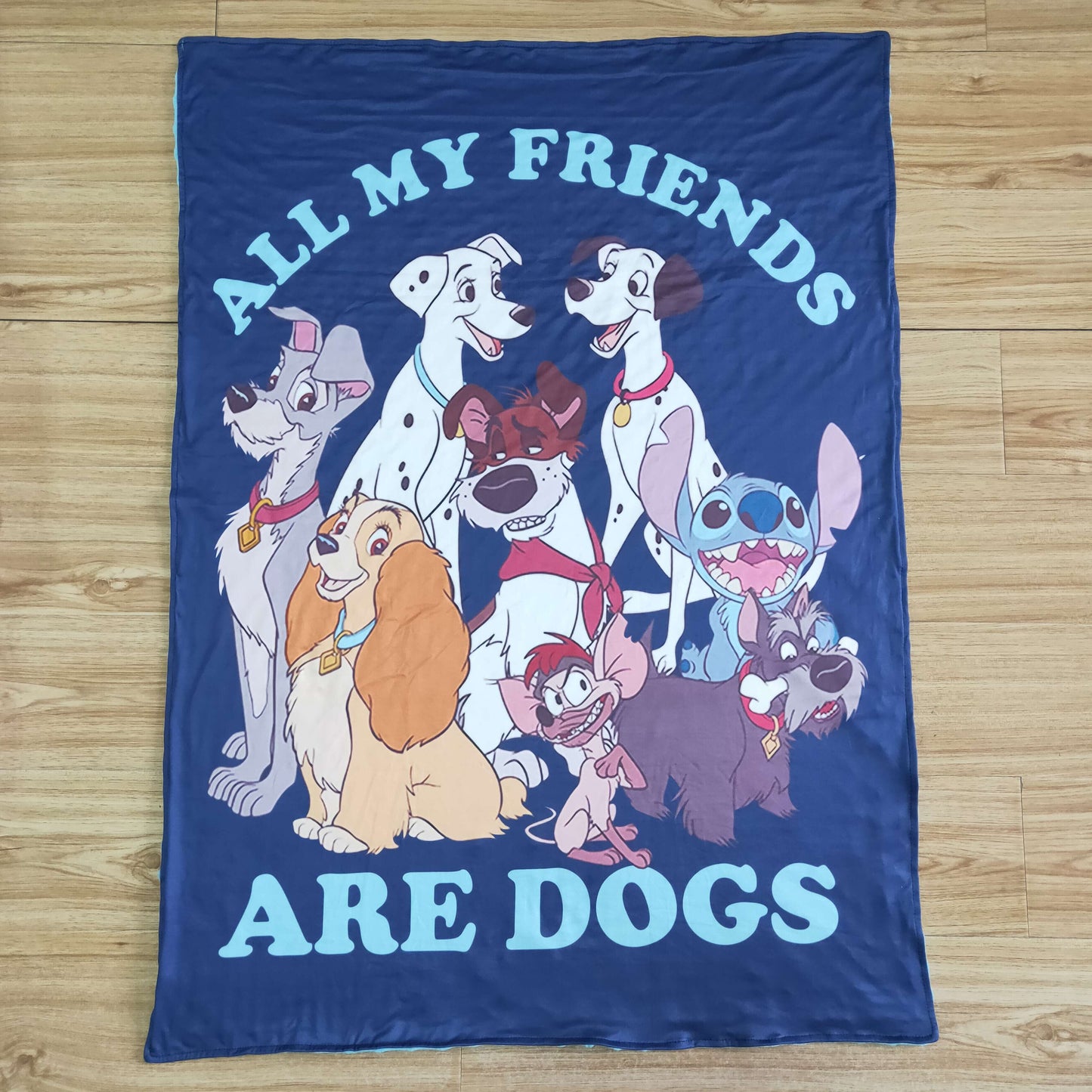 all my friends are dogs letters cartoon dogs blue blanket