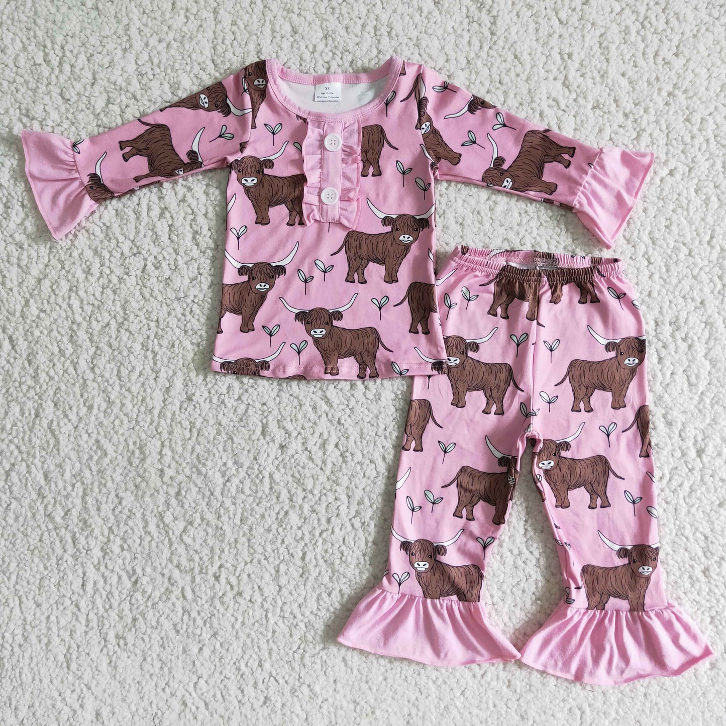 1130 farm cow print girl pink pajamas outfits 6 A11-12 RTS