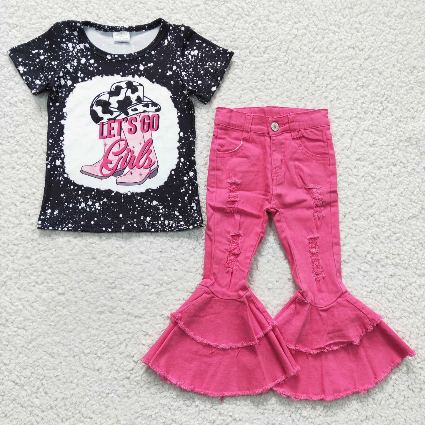组合 GSPO0495 RTS cow denim bell jeans western short sleeve girl outfit 20230111 RTS