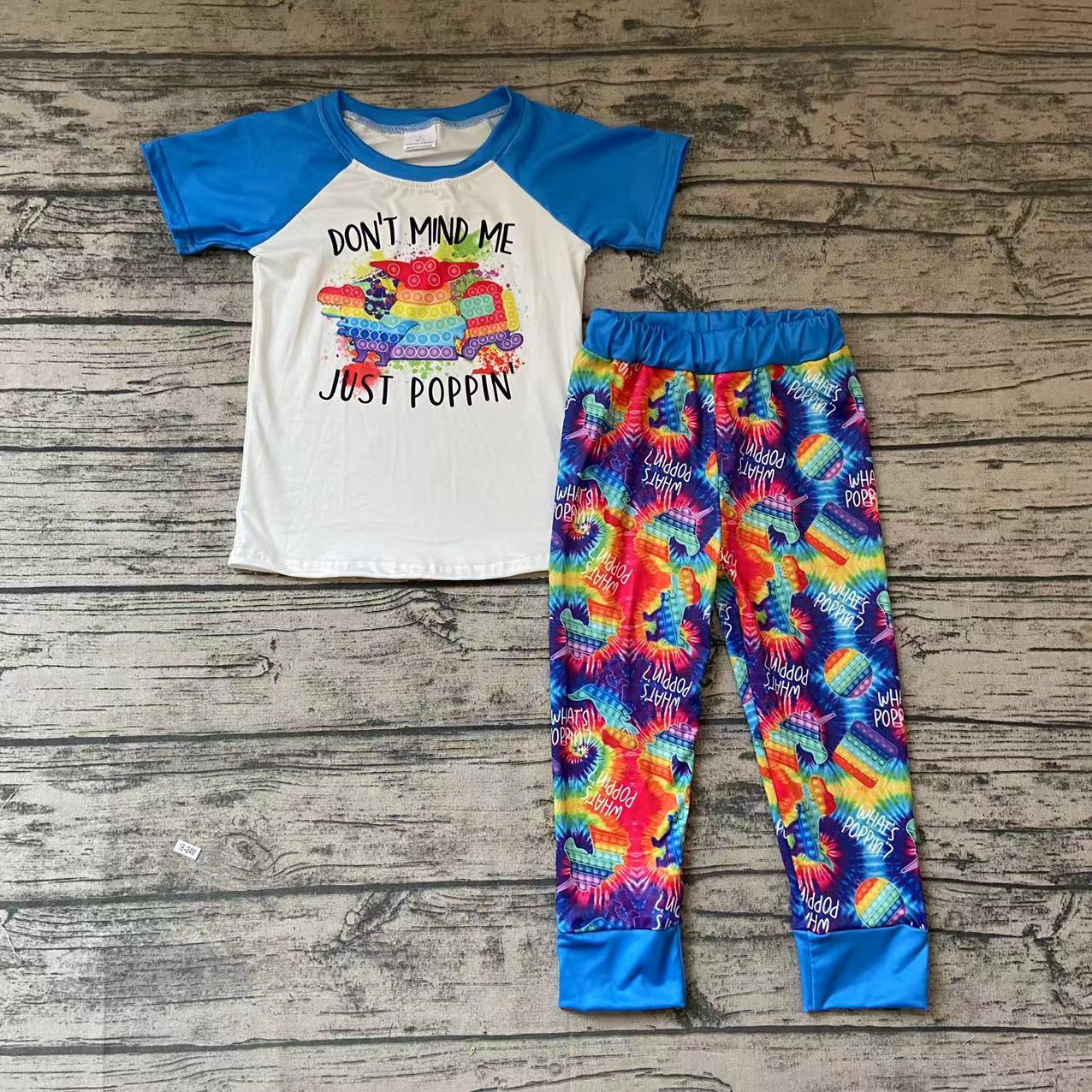 promotion blue Boys outfit don't mind me just poppin letters ball blue raglan colorful short sleeve legging pant outfits rts