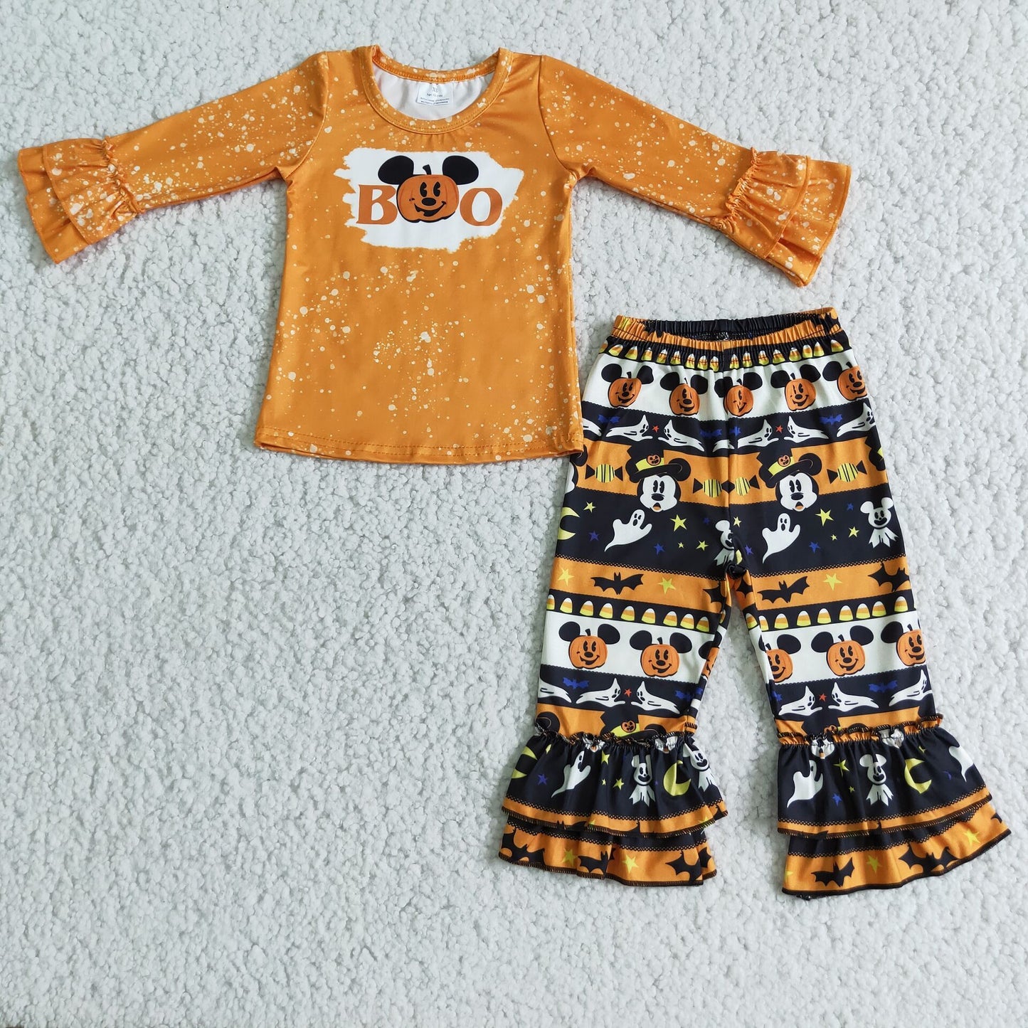 Promotion RTS 6 B8-40 halloween ghost cartoon pumpkin stripe orange lace long sleeve pant outfit