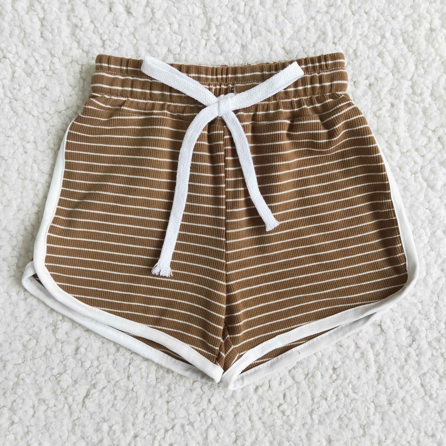 brown stripe girls cotton sports shorts 0124