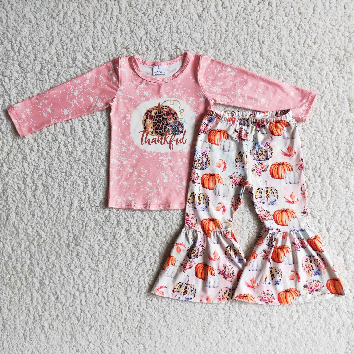 pink top pumpkin print bell outfit girl clothes
