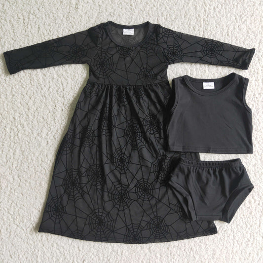 RTS  tulle black GBO0059 long sleeve spider web halloween gauzy girl outfit 20230516