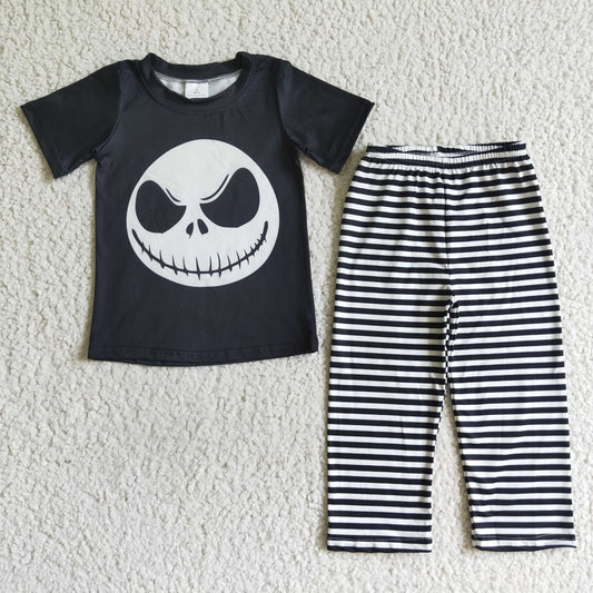 BSPO0025 RTS 0815 halloween short sleeve white head skull long stripe pants baby fall boys outfit