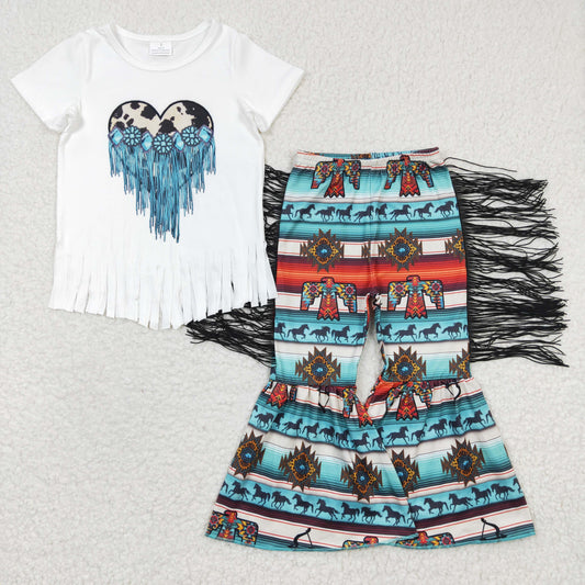 组合GSPO0550 tassel short sleeves western bell bottom pants outfit 20230307 RTS